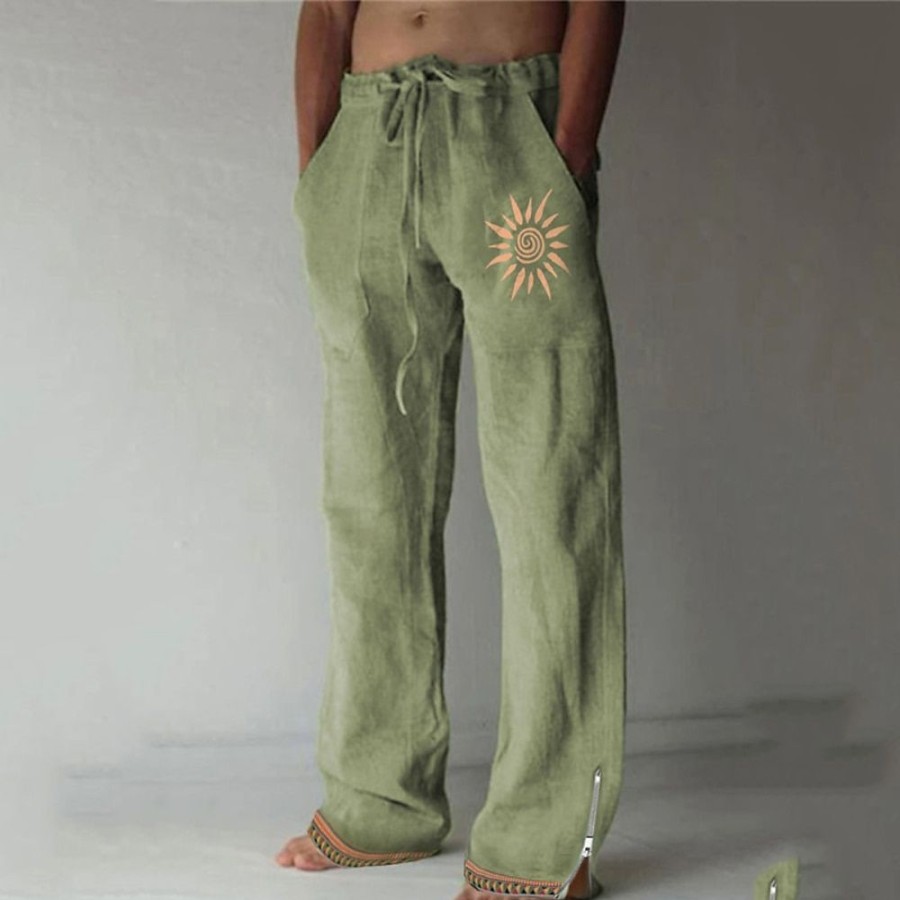 Bas Pour Hommes LITB | Homme Pantalon Pantalon Ete Pantalon De Plage Zippe Poche Cordon Soleil Imprimes Photos Confort Casual Du Quotidien Vacances Style Ethnique Retro Vintage Micro-Elastique Vert