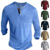 T-Shirts Et Debardeurs Pour Hommes LITB | Homme Chemise Henley Shirt Tee Couleur Unie Henley Casual Vacances Manche Longue Bouton Bas Vetement Tenue Mode Design Confortable Essentiel