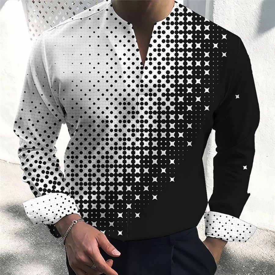 Chemises Pour Hommes LITB | Homme Chemise Imprimes Photos Geometrie Col V Clair Exterieur Plein Air Manche Longue Imprimer Vetement Tenue Mode Vetement De Rue Design Decontractees