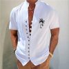 Boutique De Linge LITB | Vacances Palmier Chemise Hommes Graphique Chemise En Lin Col Montant De Noix De Coco Blanc Rose Exterieur Rue Manches Courtes Vetements Vetements Decontracte Coton