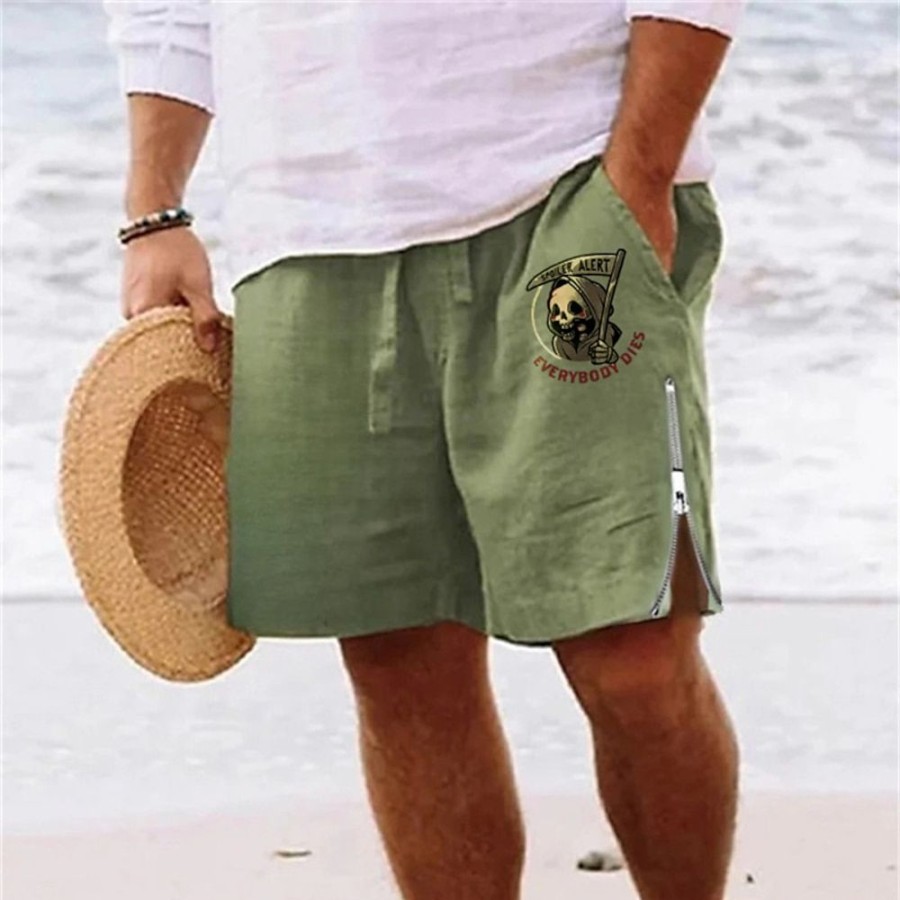 Bas Pour Hommes LITB | Homme Short Short D Ete Short De Plage Imprimer Zippe Cordon Cranes Cocotier Confort Respirable Court Du Quotidien Vacances Sortie Melange De Coton Hawaien Decontractees