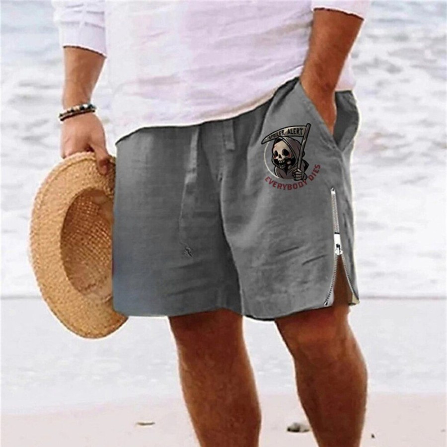 Bas Pour Hommes LITB | Homme Short Short D Ete Short De Plage Imprimer Zippe Cordon Cranes Cocotier Confort Respirable Court Du Quotidien Vacances Sortie Melange De Coton Hawaien Decontractees