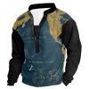 Sweats A Capuche Et Sweat-Shirts LITB | Homme Sweat Shirt Col Mao Henley Imprimes Photos Imprimer 3D Casual 3D Effet Motifs 3D Decontractees Printemps Automne Hiver Vetement Tenue Pulls Capuche Pulls Molletonnes Bleu Denim