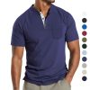 T-Shirts Et Debardeurs Pour Hommes LITB | Homme Chemise Henley Shirt T-Shirt Plein Henley Plein Air Vacances Manches Courtes Poche Avant Vetement Tenue Mode Design Basique