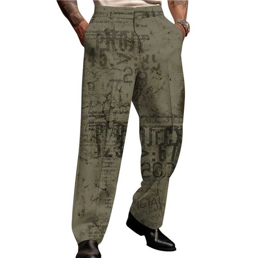 Bas Pour Hommes LITB | Lettre Graffiti Retro Vintage Entreprise Homme Impression 3D Pantalon De Costume Pantalon Exterieur Plein Air Travail Polyester S M L Taille Haute Elasticite Pantalon