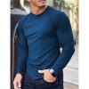 T-Shirts Et Debardeurs Pour Hommes LITB | Homme T Shirt Tee T-Shirt En Tricot T-Shirt Chemise A Manches Longues Plein Bande De Fosse Col Ras Du Cou Plein Air Vacances Manche Longue Tricote Vetement Tenue Mode Design Basique Bleu Marine