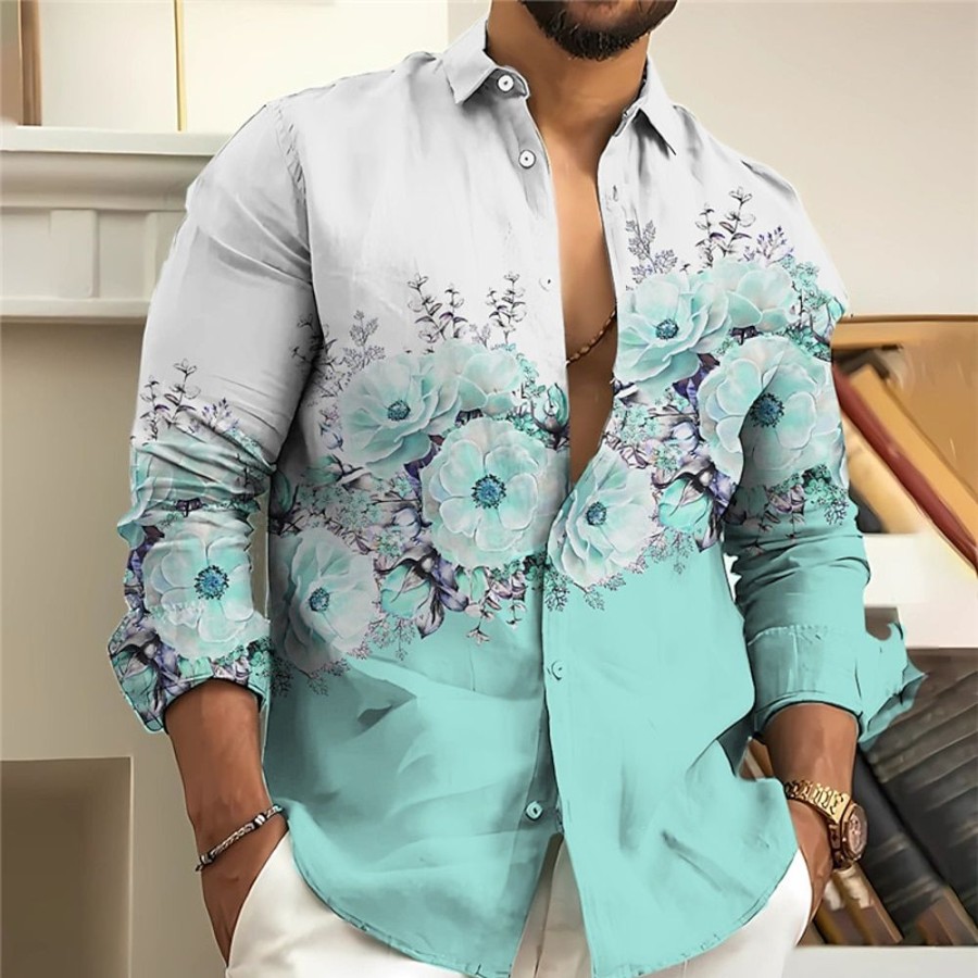 Boutique De Linge LITB | Chemise Homme Chemise En Lin Graphique Floral Col Montant Rose Exterieur Rue Manches Longues Imprime Vetements Vetements Chemise En Lin Mode Streetwear Designer Decontracte