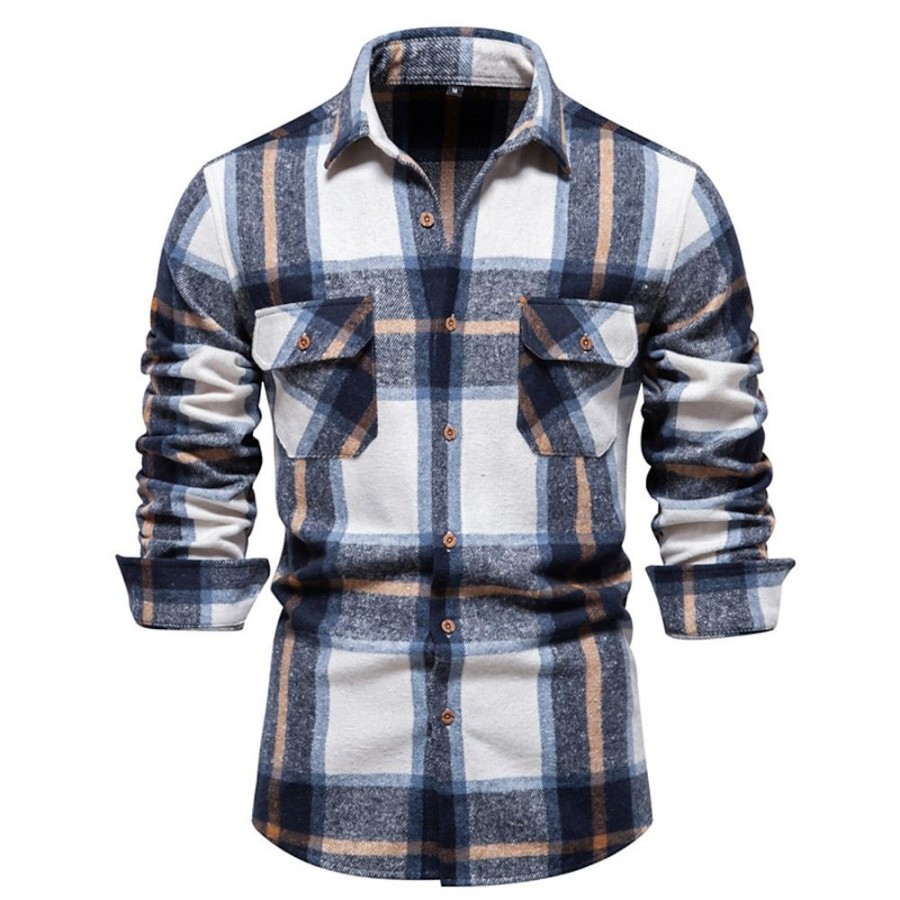 Chemises Pour Hommes LITB | Homme Chemise Chemise Flanelle Chemise Carreaux Surchemise Veste Manche Longue Tartan Revers Automne Hiver Exterieur Usage Quotidien Vetement Tenue Poche