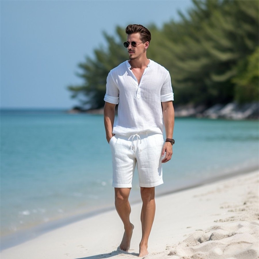 Bas Pour Hommes LITB | Homme Short Short En Lin Short D Ete Cordon Taille Elastique Jambe Droite Plein Confort Respirable Court Casual Du Quotidien Vacances Melange De Lin & Coton Mode Style Classique