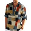 Boutique De Linge LITB | Homme Chemise Chemise Lin Raye Tartan Imprimes Photos Geometrie Mao Claire Exterieur Plein Air Manche Longue Imprimer Vetement Tenue Lin Mode Vetement De Rue Design