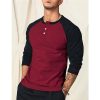 T-Shirts Et Debardeurs Pour Hommes LITB | Homme T Shirt Tee Chemise Henley Shirt T-Shirt Chemise A Manches Longues Bloc De Couleur Henley Plein Air Vacances Manche Longue Patchwork Vetement Tenue Mode Design Basique