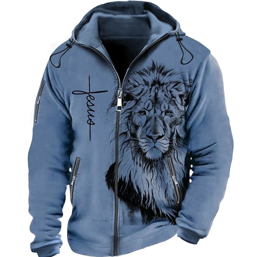 Sweats A Capuche Et Sweat-Shirts LITB | Graphic Animal Homme Du Quotidien 3D Effet Sweat A Capuche Zippe Sport Exterieur Vacances Vetement De Rue Sweats A Capuche Capuche Imprimer Poche Printemps & Automne Designer Sweat A Capuche