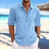 Boutique De Linge LITB | Homme Chemise Chemise Lin Chemisette Chemise D Ete Chemise De Plage Manche Longue Plein Revers Printemps Ete Casual Du Quotidien Vetement Tenue