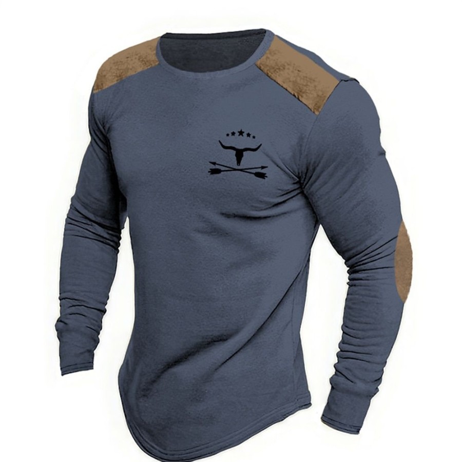 T-Shirts Et Debardeurs Pour Hommes LITB | Chemise Graphique Pour Hommes Bovins Createur De Mode Decontracte Impression 3D Tee Sport Vacances En Plein Air Manches Longues Col Rond Taureau Et Fleche Militaire Coton Cowboy