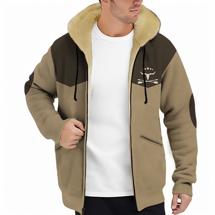 Sweats A Capuche Et Sweat-Shirts LITB | Bloc De Couleur Vache Homme Du Quotidien 3D Effet Sweat A Capuche Zippe Vacances Sortie Sweats A Capuche Manche Longue Capuche Toison Hiver Designer Sweat A Capuche