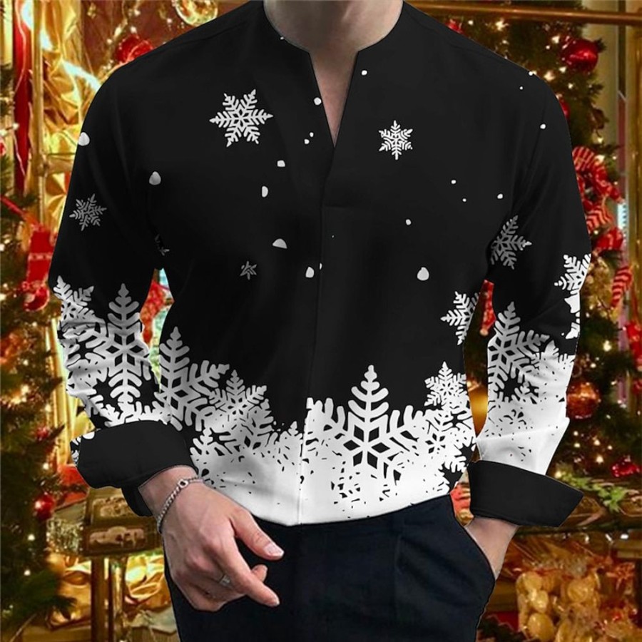 Chemises Pour Hommes LITB | Motif De Flocon De Neige Decontractees Homme Chemise Exterieur Noel Plein Air Automne Hiver Col Fendu Manche Longue S M L Chemise