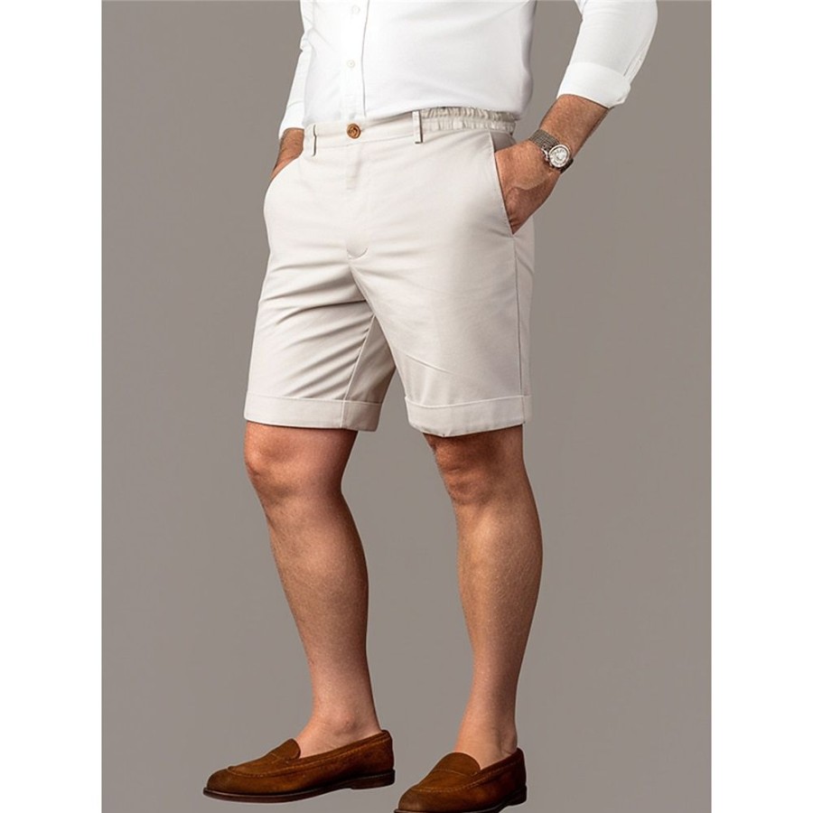 Bas Pour Hommes LITB | Homme Short Short Chino Bermuda Short De Travail Taille Elastique Poche Avant Jambe Droite Plein Confort Court Entreprise Du Quotidien Vacances Melange De Coton Mode Chic Et Moderne