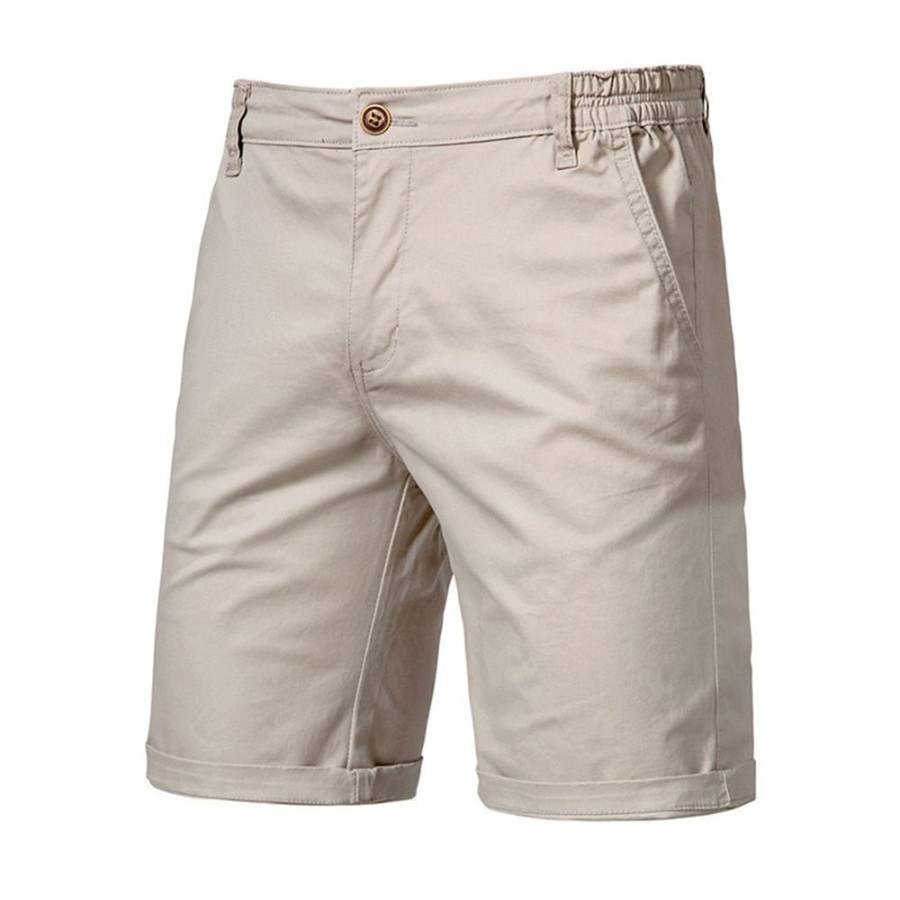 Bas Pour Hommes LITB | Homme Short Short Chino Bermuda Short De Travail Taille Elastique Poche Avant Jambe Droite Plein Confort Court Entreprise Du Quotidien Vacances Melange De Coton Mode Chic Et Moderne