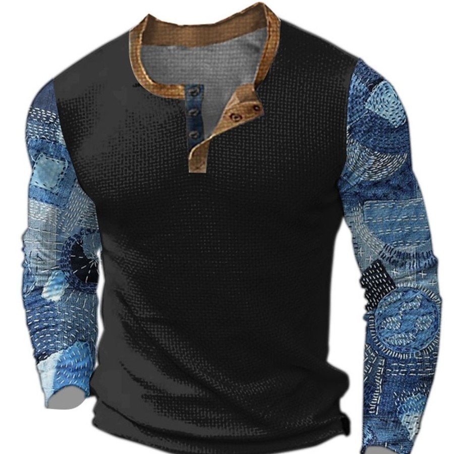 T-Shirts Et Debardeurs Pour Hommes LITB | Graphic Bloc De Couleur Tribal Design Retro Vintage Ethnique Homme 3D Effet Chemise Henley Shirt T-Shirt Gaufre Sport Exterieur Vacances Festival T-Shirt Manche Longue Henley