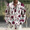 Chemises Pour Hommes LITB | Floral Decontractees Homme Chemise Chemise Lin Usage Quotidien Sortie Fin De Semaine Automne Hiver Col Rabattu Manche Longue S, M, L Tissu Flamme Chemise Blanche