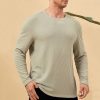 T-Shirts Et Debardeurs Pour Hommes LITB | Homme T Shirt Tee T-Shirt En Tricot Gaufre T-Shirt Chemise A Manches Longues Plein Col Ras Du Cou Plein Air Vacances Manche Longue Tricote Vetement Tenue Mode Design Basique Kaki