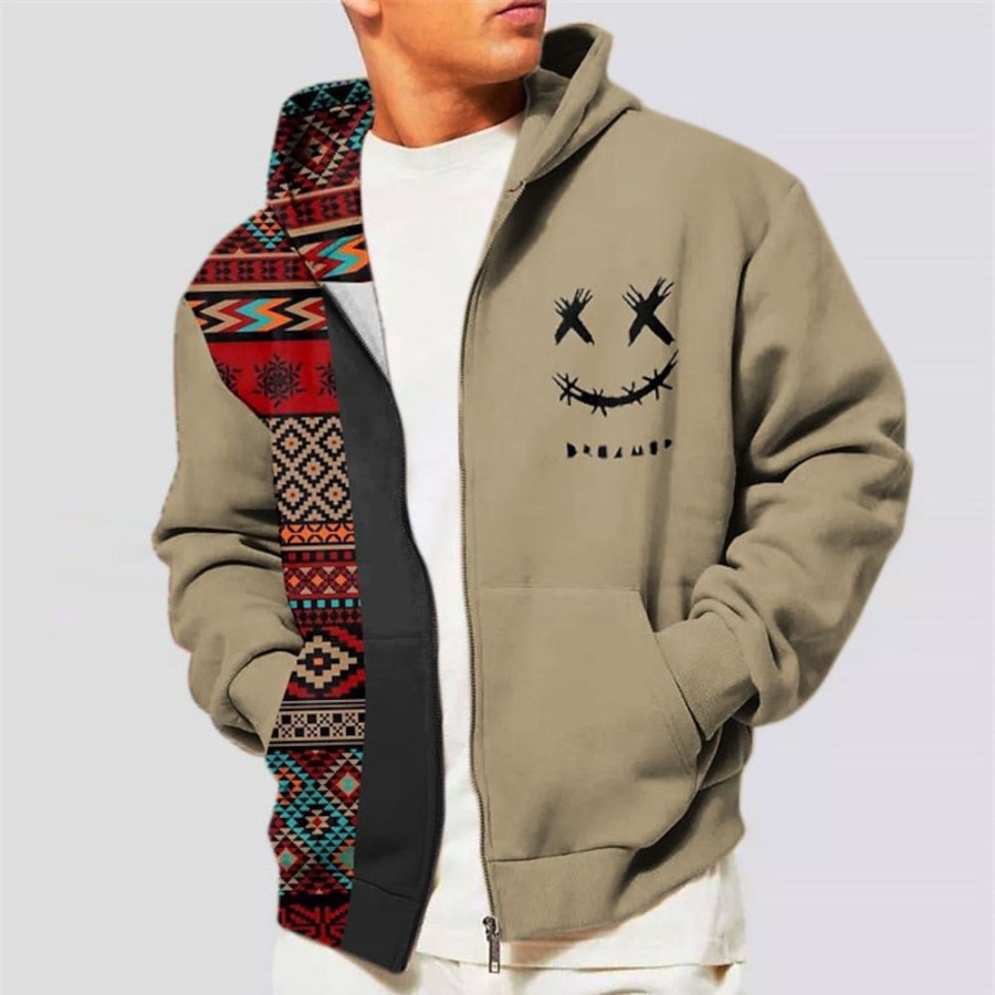 Sweats A Capuche Et Sweat-Shirts LITB | Bloc De Couleur Tribal Homme Ethnique 3D Effet Sweat A Capuche Zippe Vacances Vetement De Rue Sweats A Capuche Manche Longue Capuche Imprimer Poche Printemps & Automne Designer Sweat