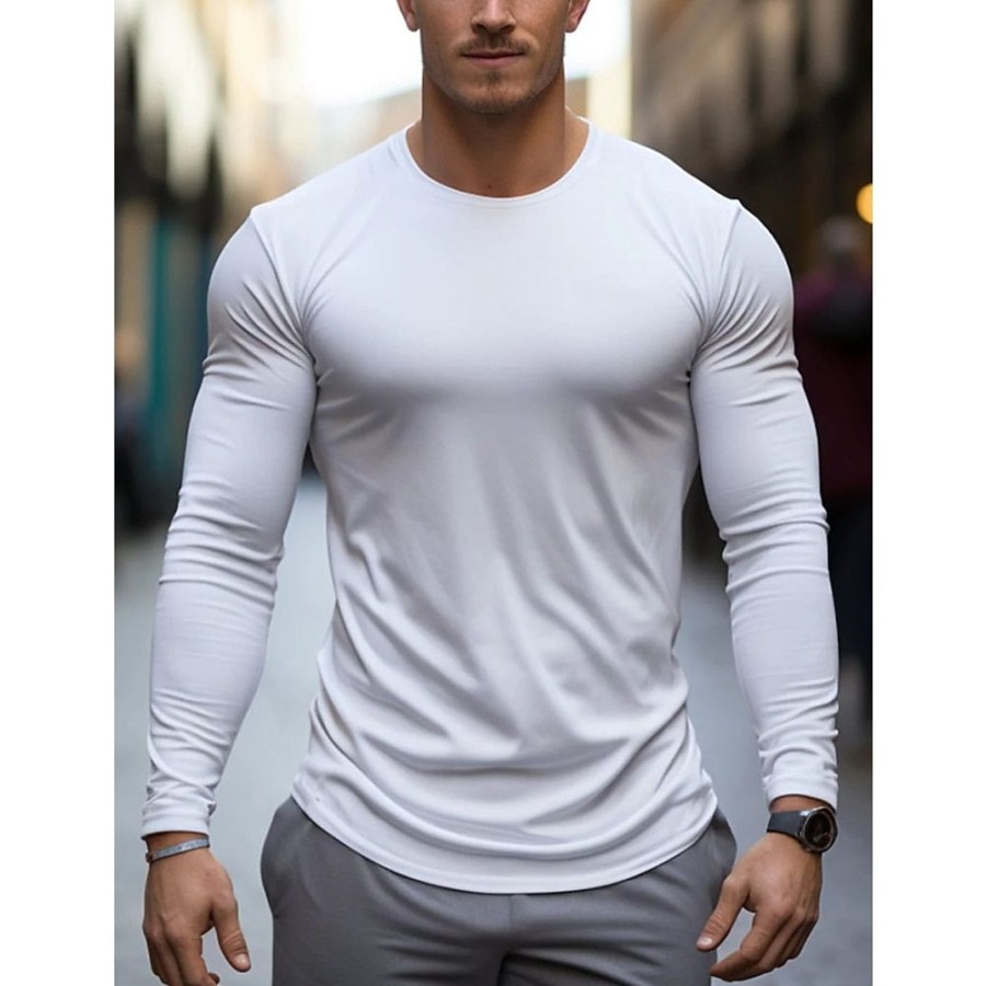 T-Shirts Et Debardeurs Pour Hommes LITB | Homme T Shirt Tee T-Shirt Chemise A Manches Longues Plein Col Ras Du Cou Plein Air Vacances Manche Longue Vetement Tenue Mode Design Basique