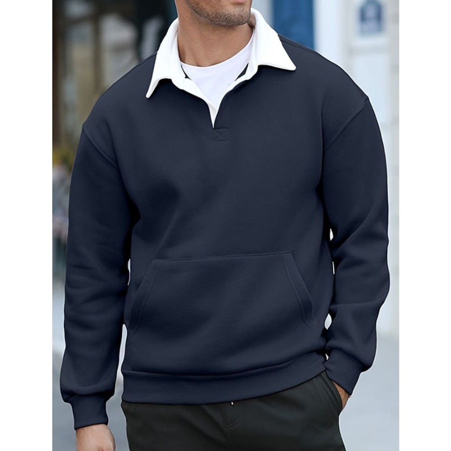 Sweats A Capuche Et Sweat-Shirts LITB | Homme Sweat Shirt Revers Bloc De Couleur Patchwork Sport & Loisir Du Quotidien Vacances Vetement De Rue Basique Decontractees Printemps & Automne Vetement Tenue Pulls Capuche Pulls Bleu Marine