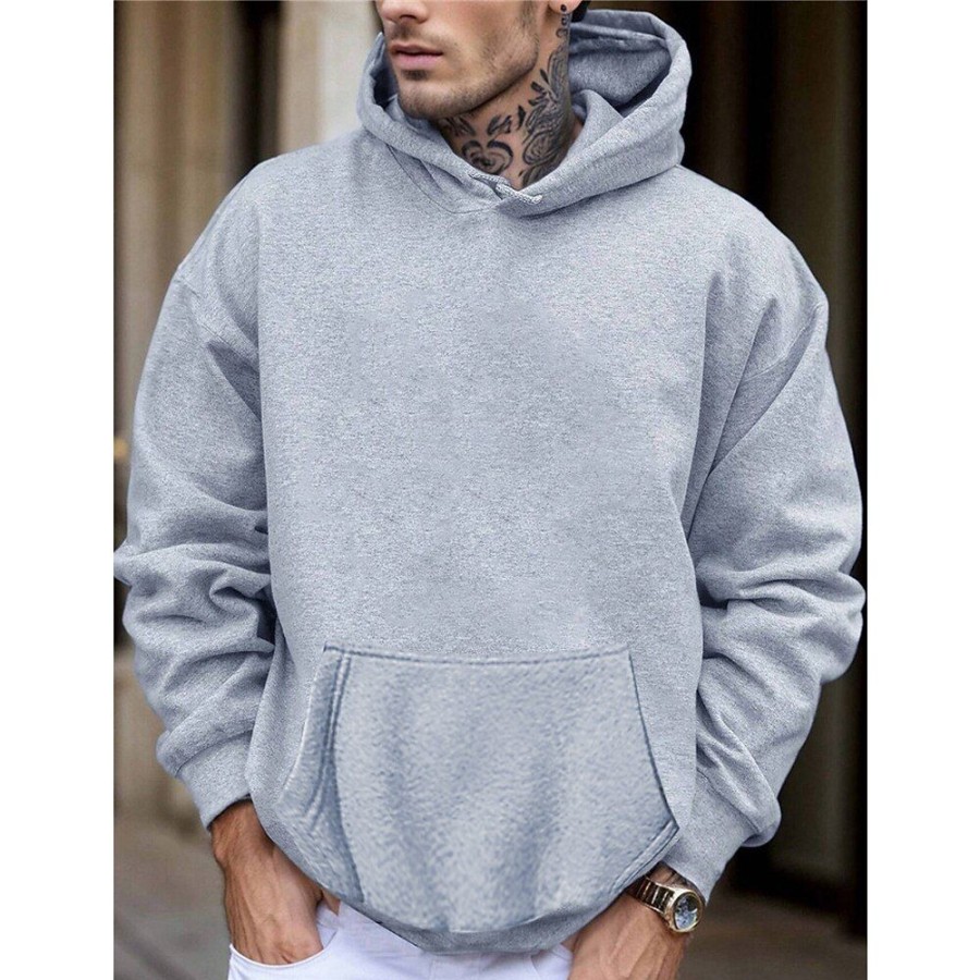 Sweats A Capuche Et Sweat-Shirts LITB | Homme Sweat A Capuche Capuche Plein Sport & Loisir Du Quotidien Vacances Vetement De Rue Frais Basique Printemps & Automne Vetement Tenue Pulls Capuche Pulls Molletonnes Gris