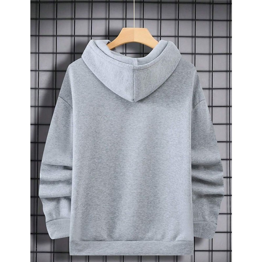 Sweats A Capuche Et Sweat-Shirts LITB | Homme Sweat A Capuche Capuche Plein Sport & Loisir Du Quotidien Vacances Vetement De Rue Frais Basique Printemps & Automne Vetement Tenue Pulls Capuche Pulls Molletonnes Gris