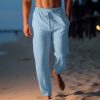 Boutique De Linge LITB | Homme Pantalon En Lin Pantalon Pantalon Ete Pantalon De Plage Cordon Taille Elastique Jambe Droite Plein Confort Respirable Casual Du Quotidien Vacances Melange De Lin & Coton Mode Style Classique