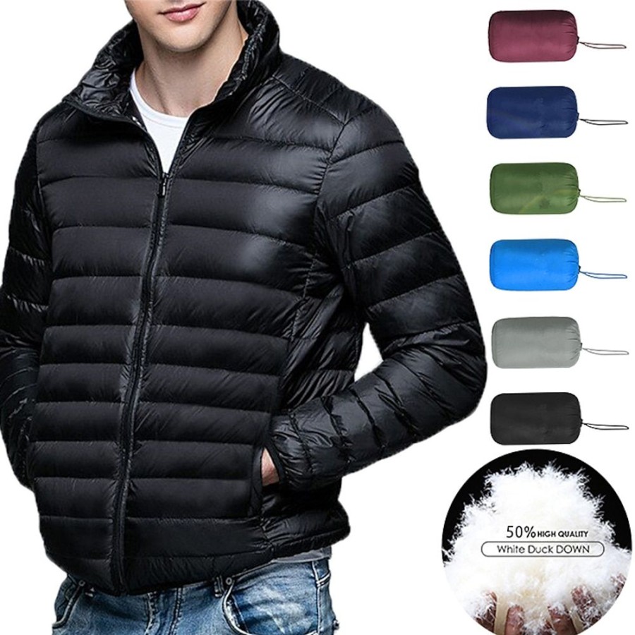 Vetements D'Exterieur Pour Hommes LITB | Homme Veste D Hiver Doudoune Poche Garder Au Chaud 50% Duvet De Canard Blanc Casual Randonnee Coupe Vent Chaud Hiver Couleur Unie / Unie Doudoune