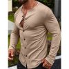 T-Shirts Et Debardeurs Pour Hommes LITB | Homme T Shirt Tee T-Shirt Chemise A Manches Longues Plein Col Plein Air Vacances Manche Longue Bouton Vetement Tenue Mode Design Basique