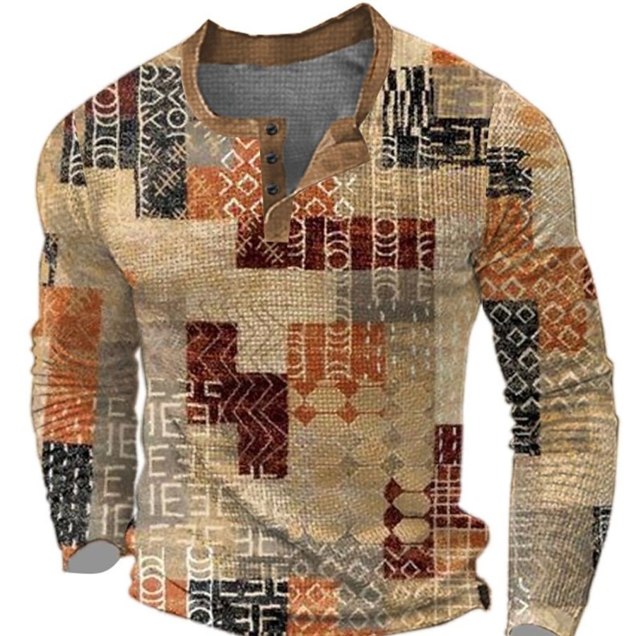 T-Shirts Et Debardeurs Pour Hommes LITB | Graphic Geometrique Design Retro Vintage Decontractees Homme 3D Effet Chemise Henley Shirt T-Shirt Gaufre Sport Exterieur Vacances Festival T-Shirt Manche Longue Henley Chemise