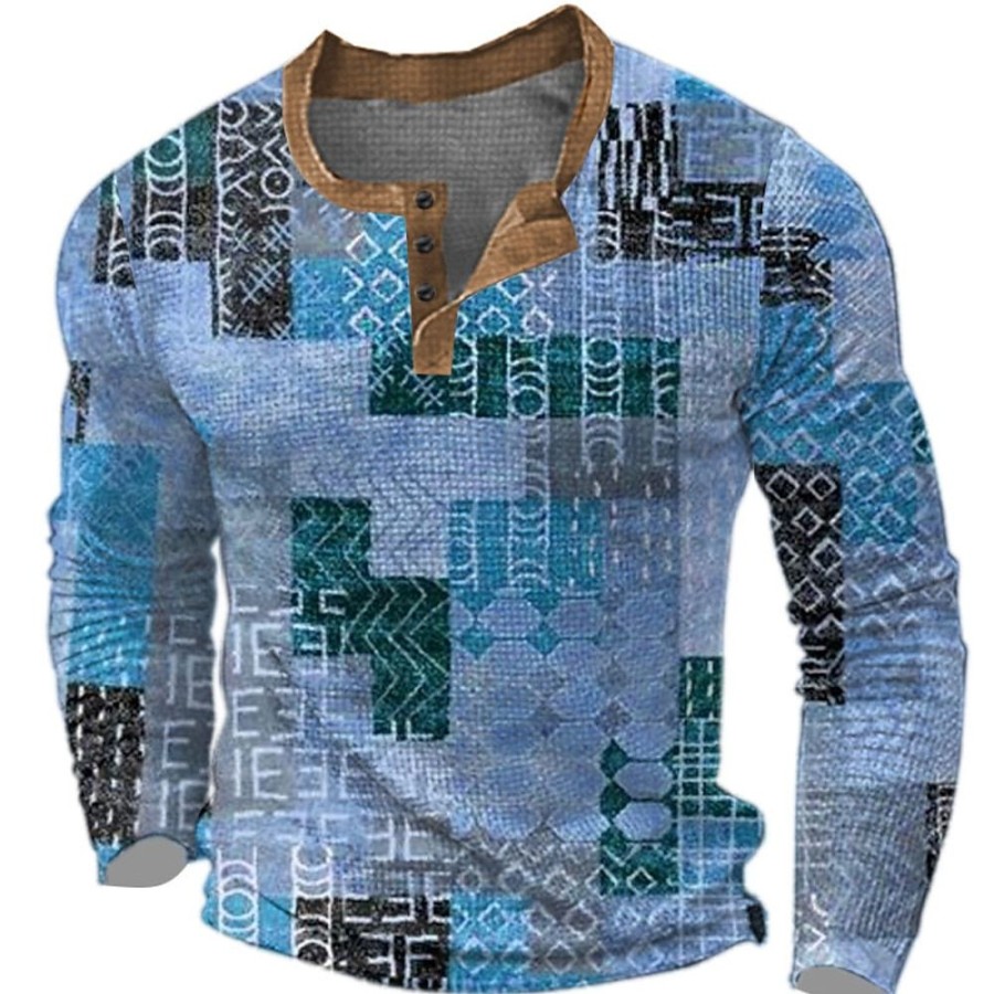 T-Shirts Et Debardeurs Pour Hommes LITB | Graphic Geometrique Design Retro Vintage Decontractees Homme 3D Effet Chemise Henley Shirt T-Shirt Gaufre Sport Exterieur Vacances Festival T-Shirt Manche Longue Henley Chemise