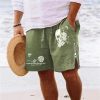 Bas Pour Hommes LITB | Homme Short Short D Ete Short De Plage Imprimer Zippe Cordon Cranes Spot Multicouleur Confort Respirable Court Du Quotidien Vacances Sortie Melange De Coton Hawaien Decontractees