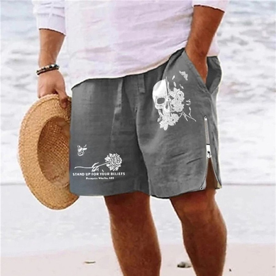 Bas Pour Hommes LITB | Homme Short Short D Ete Short De Plage Imprimer Zippe Cordon Cranes Spot Multicouleur Confort Respirable Court Du Quotidien Vacances Sortie Melange De Coton Hawaien Decontractees