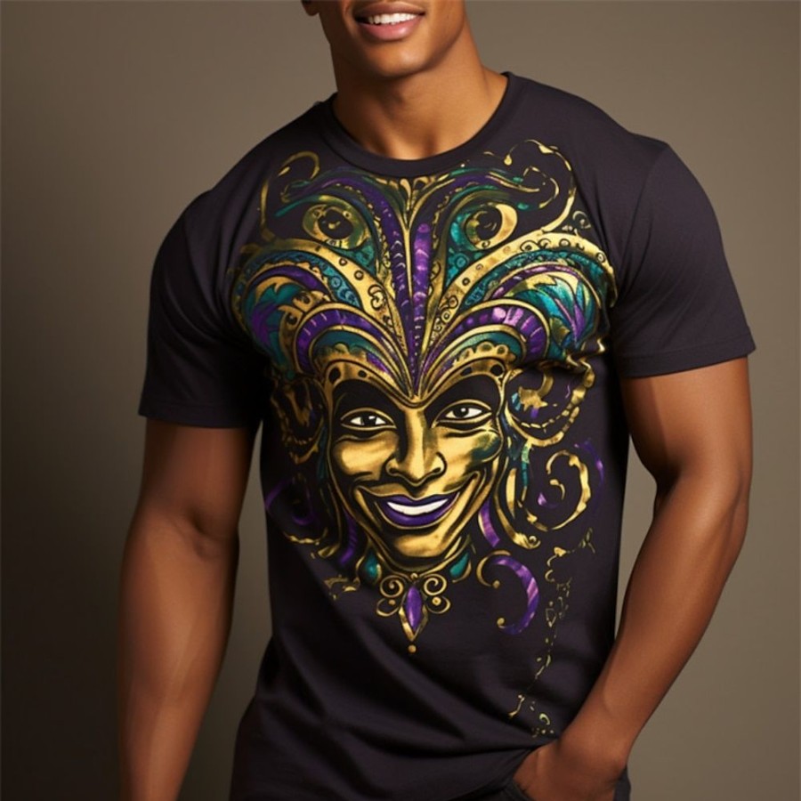 T-Shirts Et Debardeurs Pour Hommes LITB | Carnaval Graphique Masque Mardi Gras Quotidien Designer Retro Vintage Hommes Impression 3D T-Shirt Sports Exterieur Vacances Sortir T-Shirt Profond Manches Courtes Col Rond Chemise