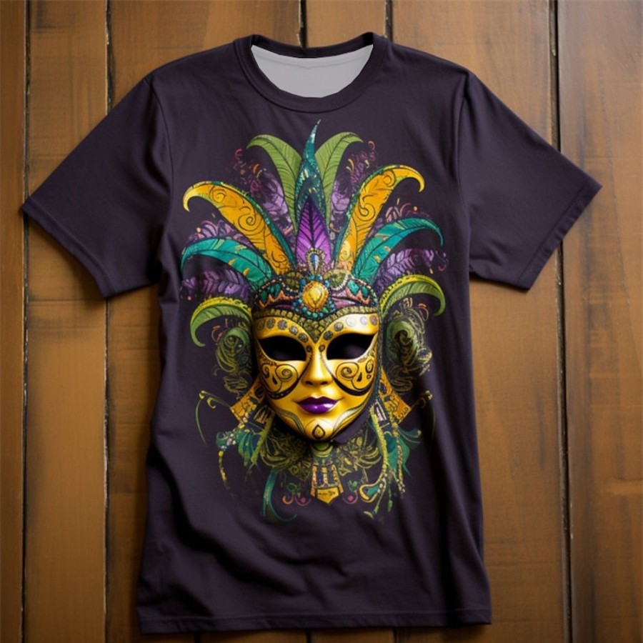 T-Shirts Et Debardeurs Pour Hommes LITB | Carnaval Graphique Masque Mardi Gras Quotidien Designer Retro Vintage Hommes Impression 3D T-Shirt Sports Exterieur Vacances Sortir T-Shirt Profond Manches Courtes Col Rond Chemise