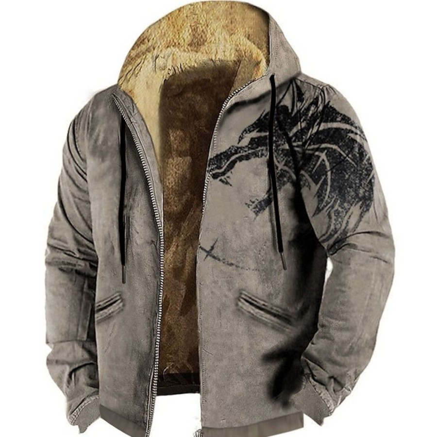 Sweats A Capuche Et Sweat-Shirts LITB | Animal Loup Homme Du Quotidien 3D Effet Sweat A Capuche Zippe Vacances Sortie Sweats A Capuche Manche Longue Capuche Toison Hiver Designer Sweat A Capuche