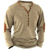 T-Shirts Et Debardeurs Pour Hommes LITB | Homme T Shirt Tee Chemise Henley Shirt T-Shirt Chemise A Manches Longues Bloc De Couleur Henley Plein Air Vacances Manche Longue Patchwork Vetement Tenue Mode Design Basique Kaki