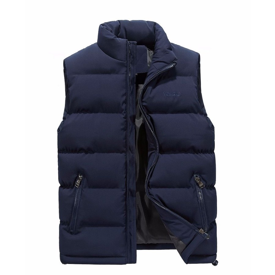 Vetements D'Exterieur Pour Hommes LITB | Homme Gilet Matelasse Matelasse Coton L Hiver Exterieur Chaud Coupe Vent Doublure Polaire Respirable Pardessus Veste Hiver Trench Ski Peche Escalade