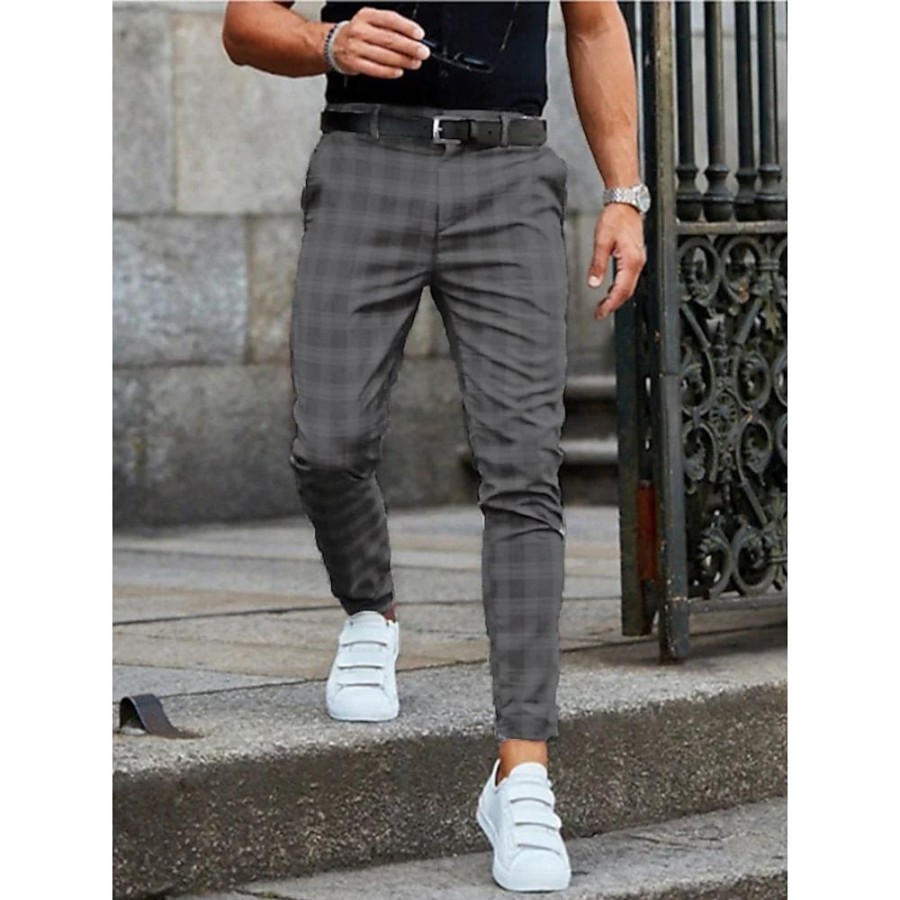 Bas Pour Hommes LITB | Homme Pantalon Chino Crochet Ecossais A Carreaux Treillis Doux Toute La Longueur Du Quotidien Fin De Semaine Bureau / Affaires Casual Sport Non Elastique