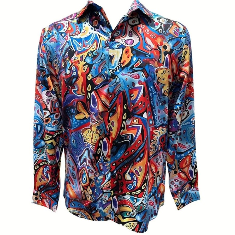 Chemises Pour Hommes LITB | Bloc De Couleur Artistique Abstrait Homme Chemise Exterieur Plein Air Casual Quotidien Automne Hiver Col Rabattu Manche Longue S M L Chemise Bleu