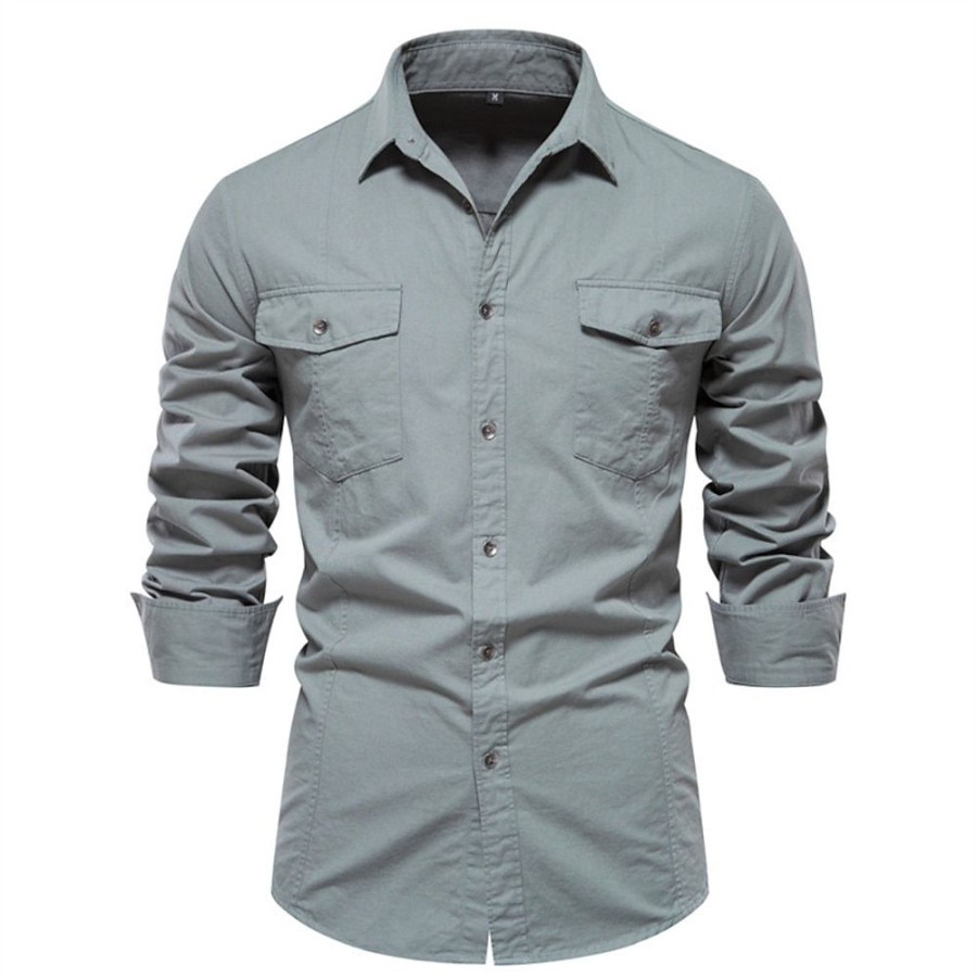 Chemises Pour Hommes LITB | Homme Chemise Chemise Boutonnee Chemise Decontractee Manche Longue Plein Revers Du Quotidien Vacances Poche Avant Vetement Tenue 100% Coton Mode Decontractees