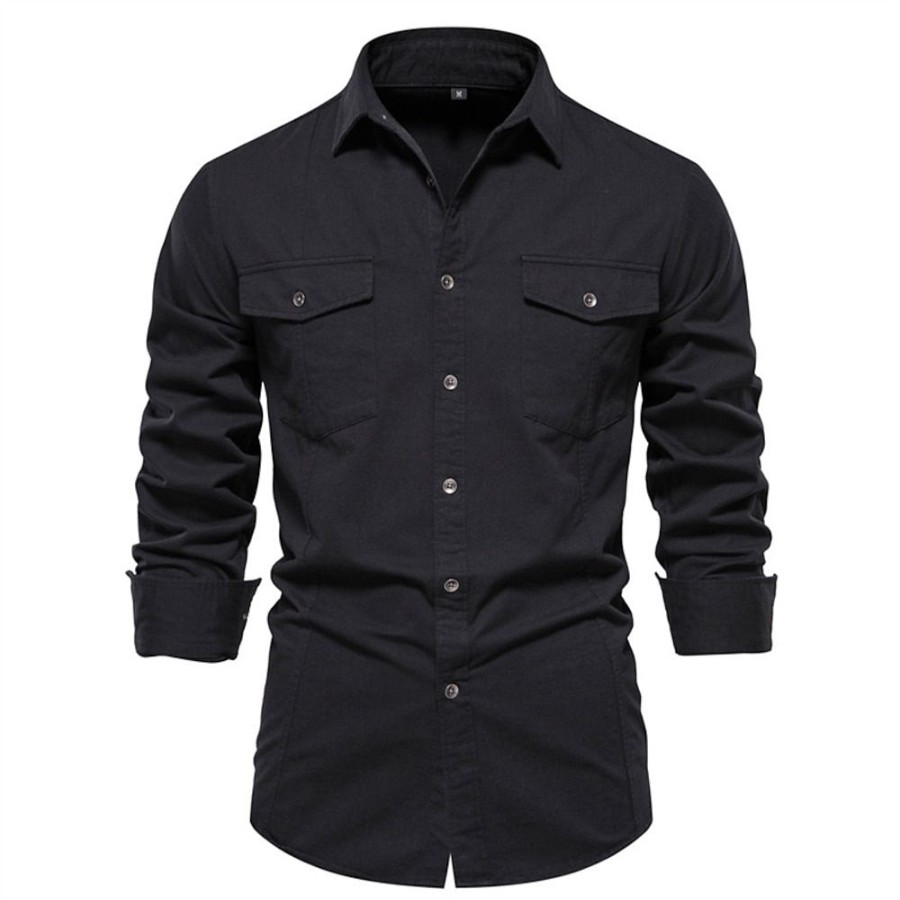 Chemises Pour Hommes LITB | Homme Chemise Chemise Boutonnee Chemise Decontractee Manche Longue Plein Revers Du Quotidien Vacances Poche Avant Vetement Tenue 100% Coton Mode Decontractees