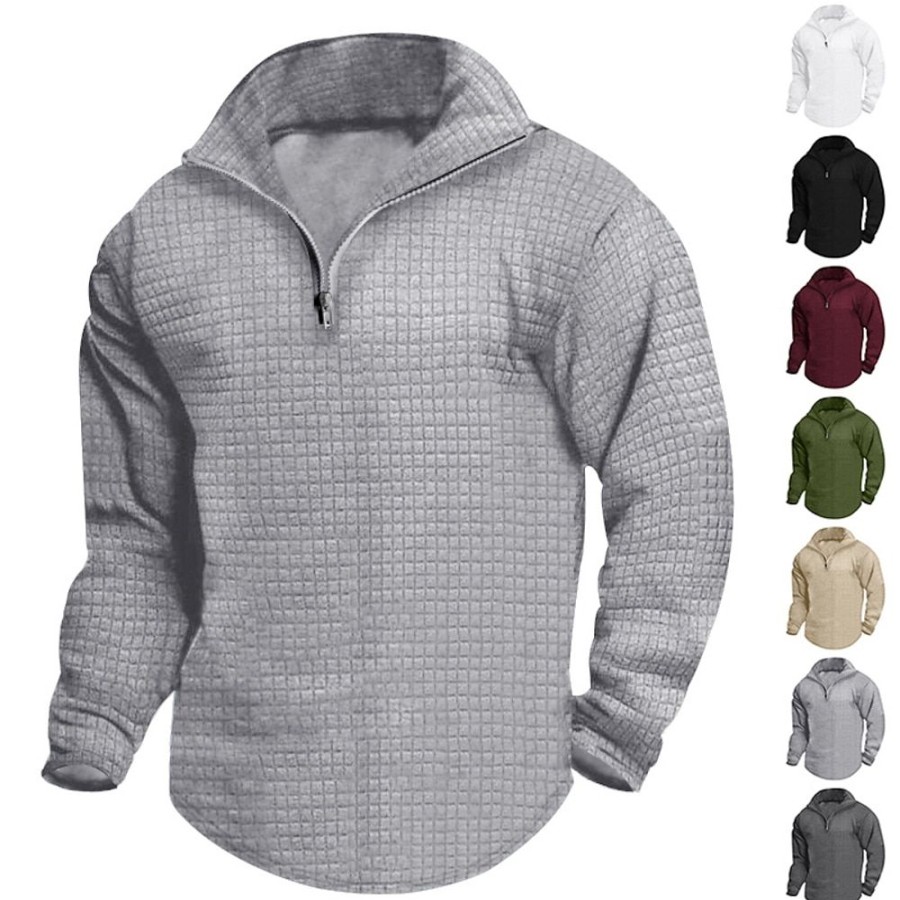 Sweats A Capuche Et Sweat-Shirts LITB | Homme Sweat Shirt Sweat-Shirt Quart De Fermeture Eclair Col Mao Plein Sport & Loisir Du Quotidien Vacances Vetement De Rue Basique Decontractees Printemps & Automne