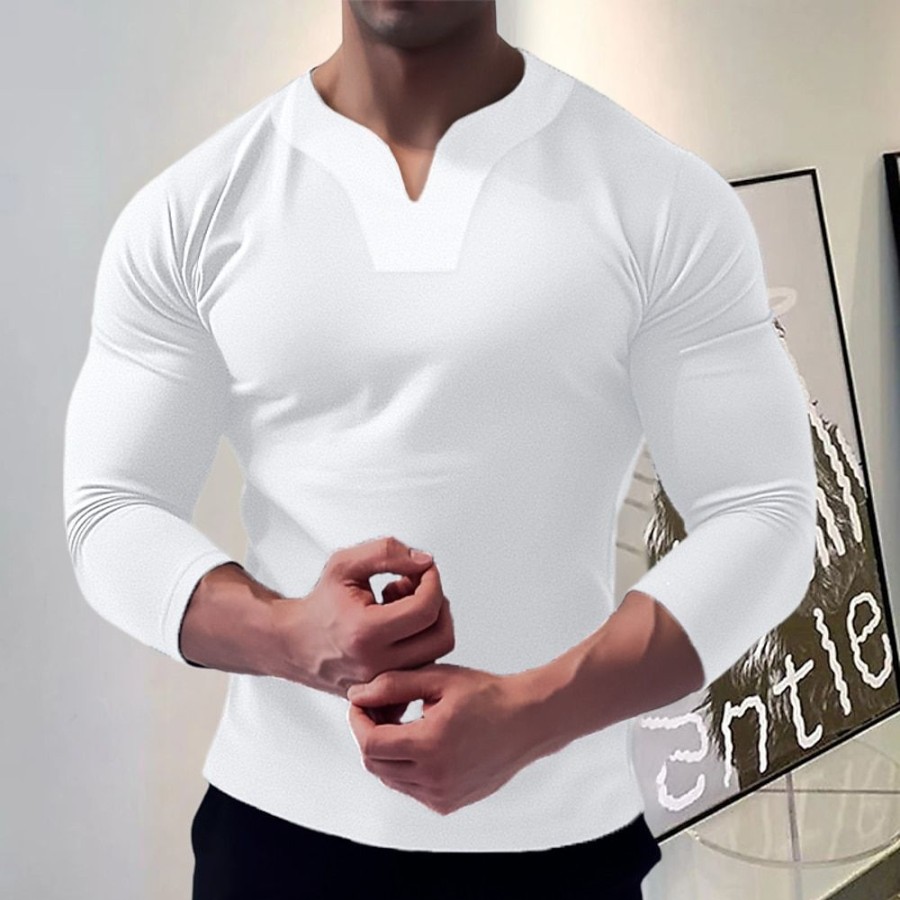 T-Shirts Et Debardeurs Pour Hommes LITB | Homme T Shirt Tee T-Shirt Chemise A Manches Longues Plein Col V Plein Air Vacances Manche Longue Vetement Tenue Mode Design Basique