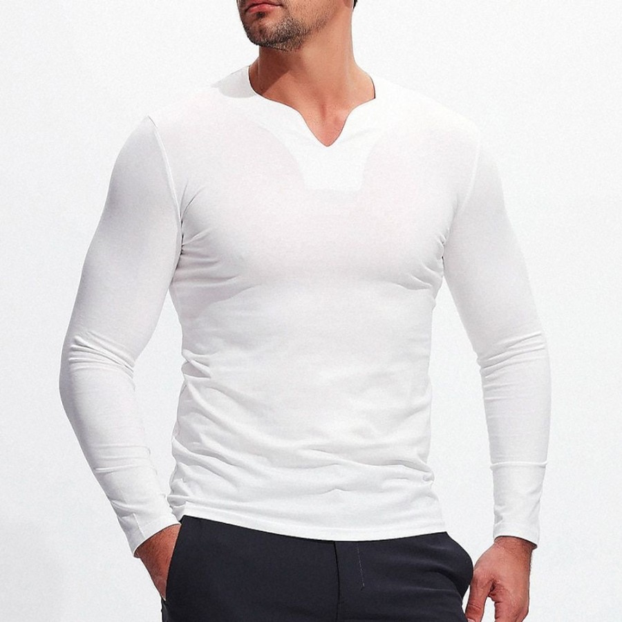 T-Shirts Et Debardeurs Pour Hommes LITB | Homme T Shirt Tee T-Shirt Chemise A Manches Longues Plein Col V Plein Air Vacances Manche Longue Vetement Tenue Mode Design Basique