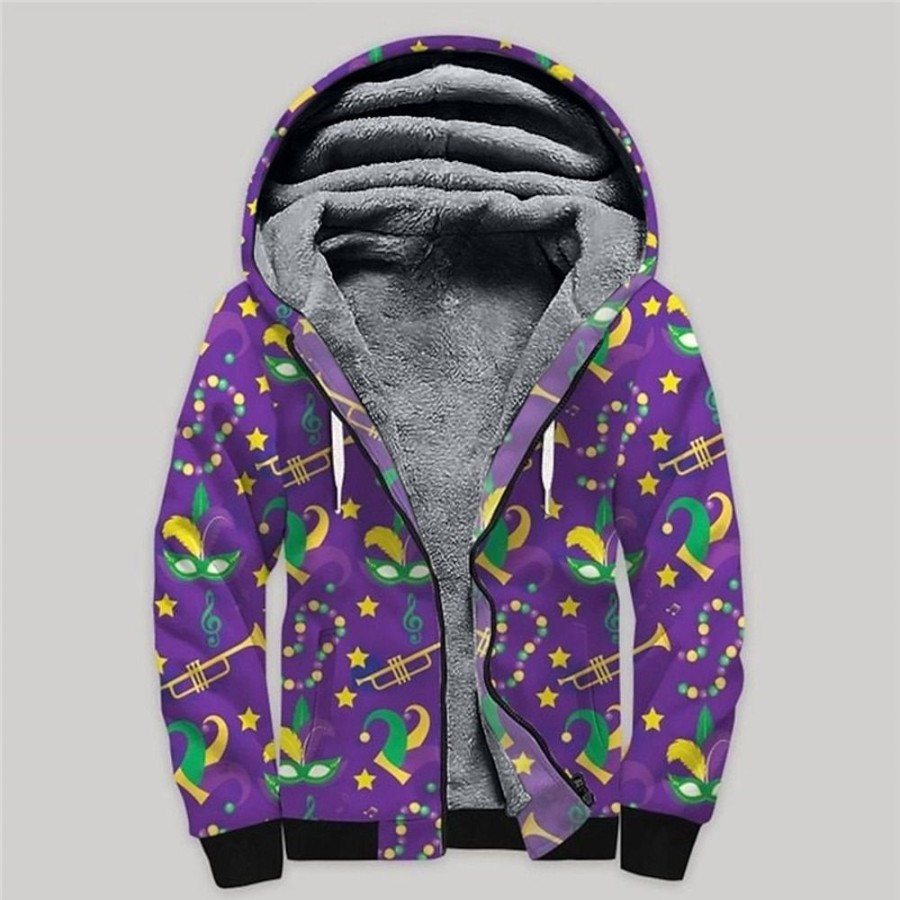 Sweats A Capuche Et Sweat-Shirts LITB | Carnaval Imprimes Graphiques Masque Hommes Quotidien Impression 3D Zip A Capuche Vacances Vacances Sortir Sweats A Capuche Polaire A Capuche Hiver Designer A Capuche Violet